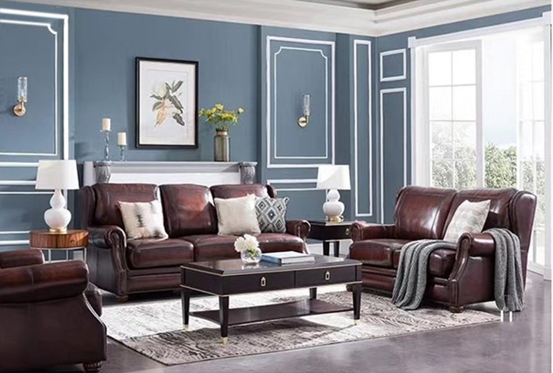 hooker沙发，牛皮沙发组合